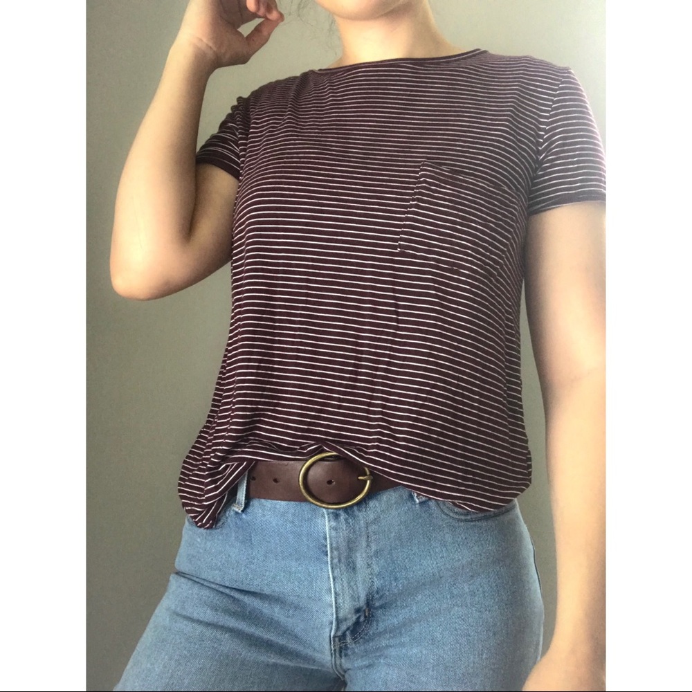 American Eagle / Maroon and White Striped Tee